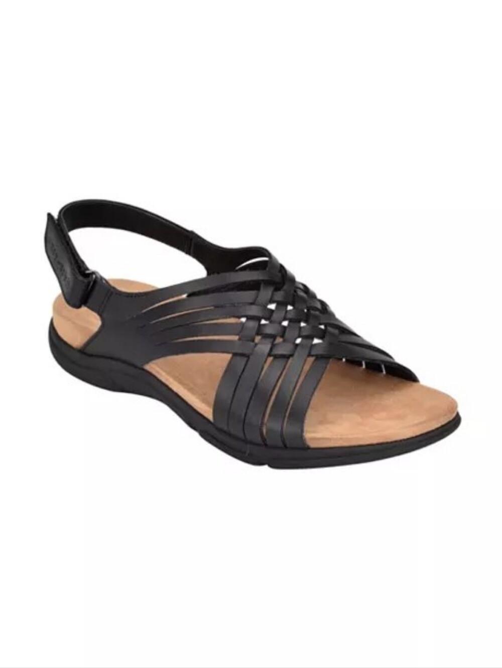 Easy Spirit NEW Mar Black Leather Sandals 8W Adj Hook & Loop Slingback Close